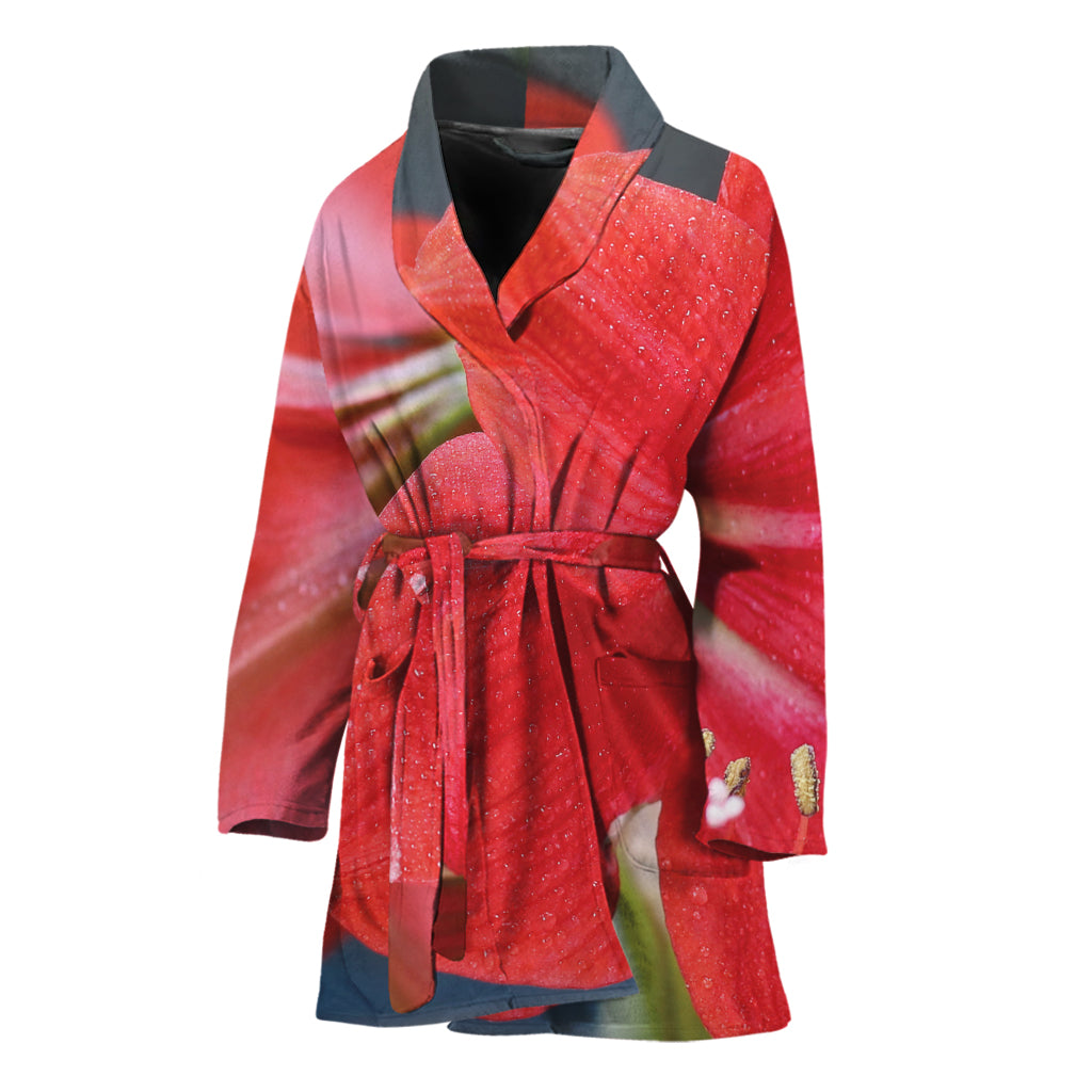 Blooming Amaryllis Print Women's Bathrobe