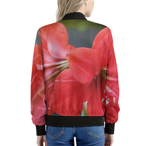 Blooming Amaryllis Print Women's Bomber Jacket