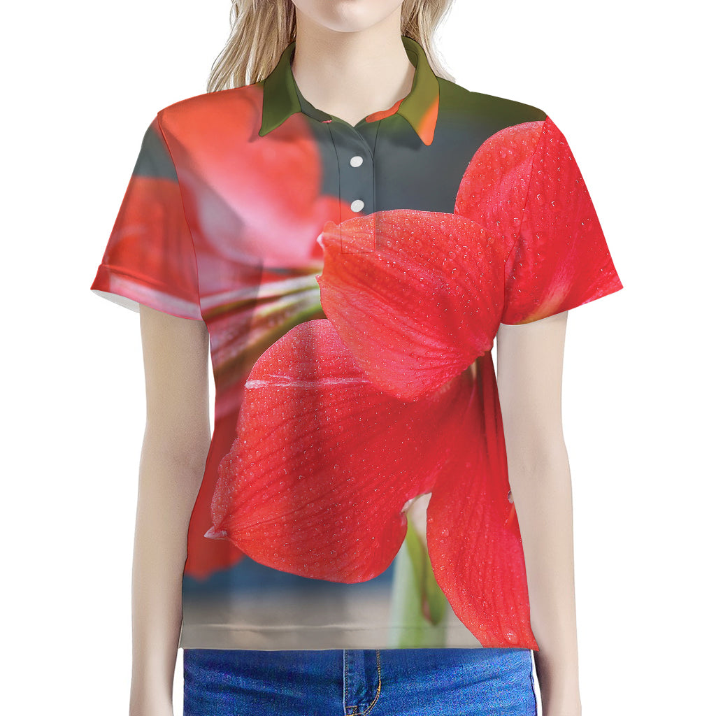 Blooming Amaryllis Print Women's Polo Shirt