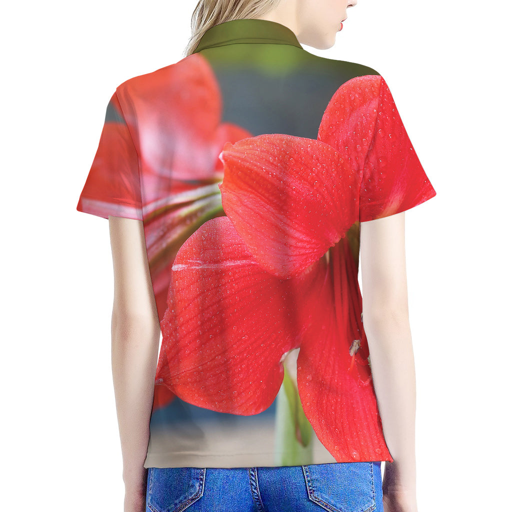 Blooming Amaryllis Print Women's Polo Shirt