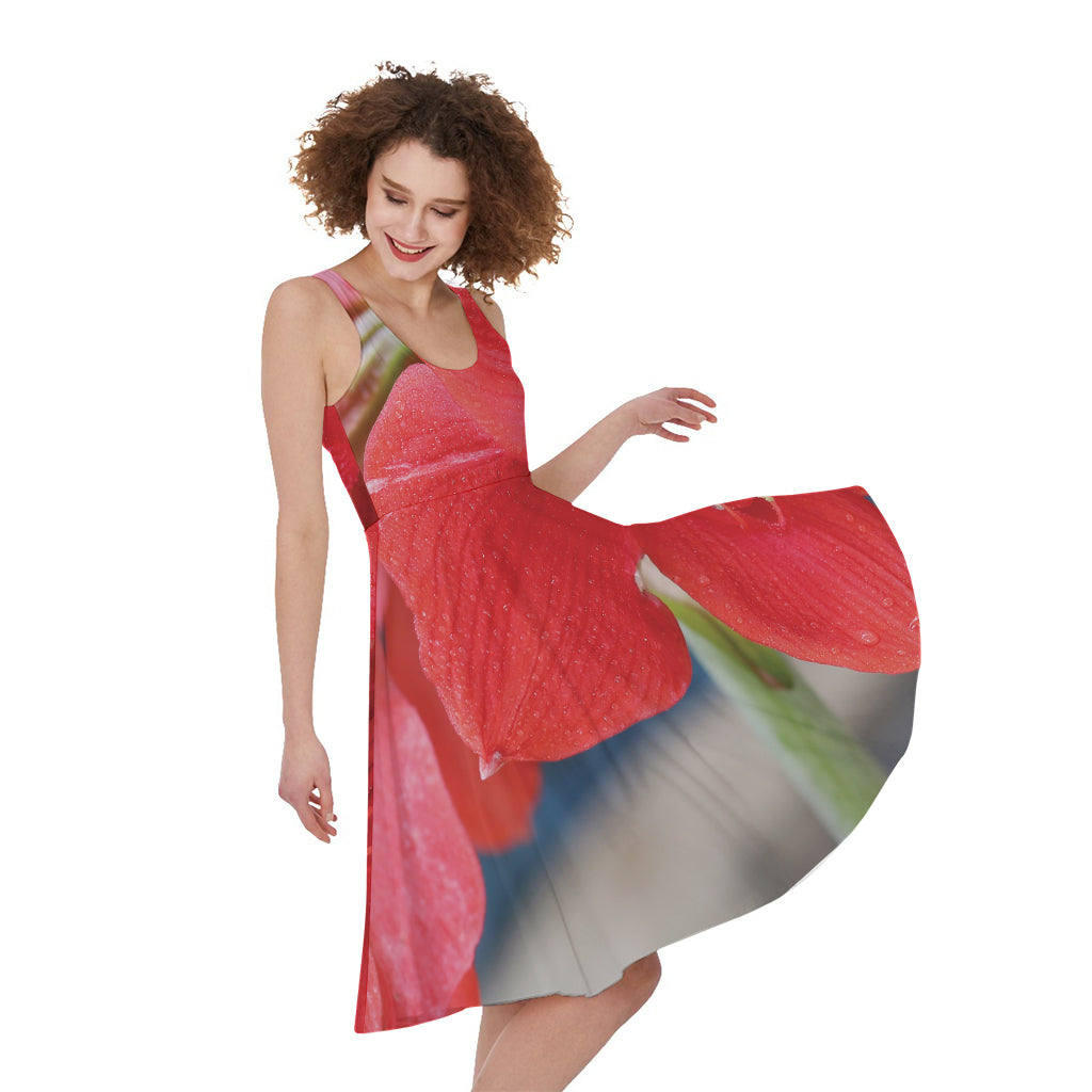 Blooming Amaryllis Print Women's Sleeveless Dress