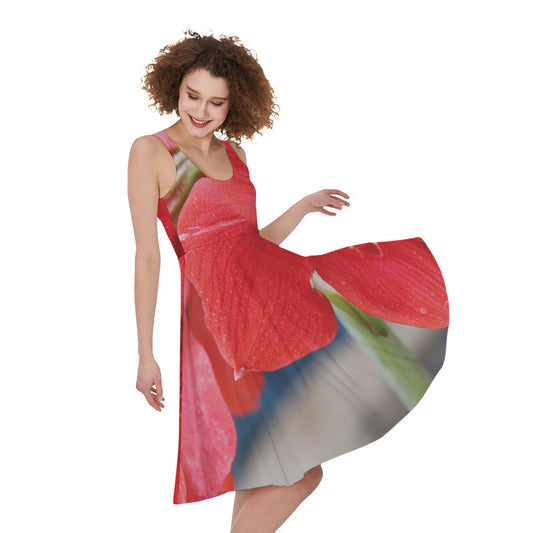 Blooming Amaryllis Print Women's Sleeveless Dress