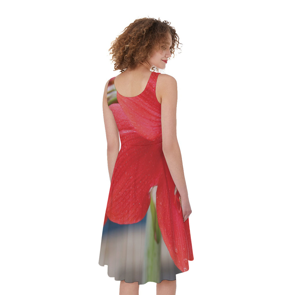 Blooming Amaryllis Print Women's Sleeveless Dress