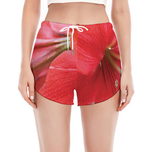 Blooming Amaryllis Print Women's Split Running Shorts