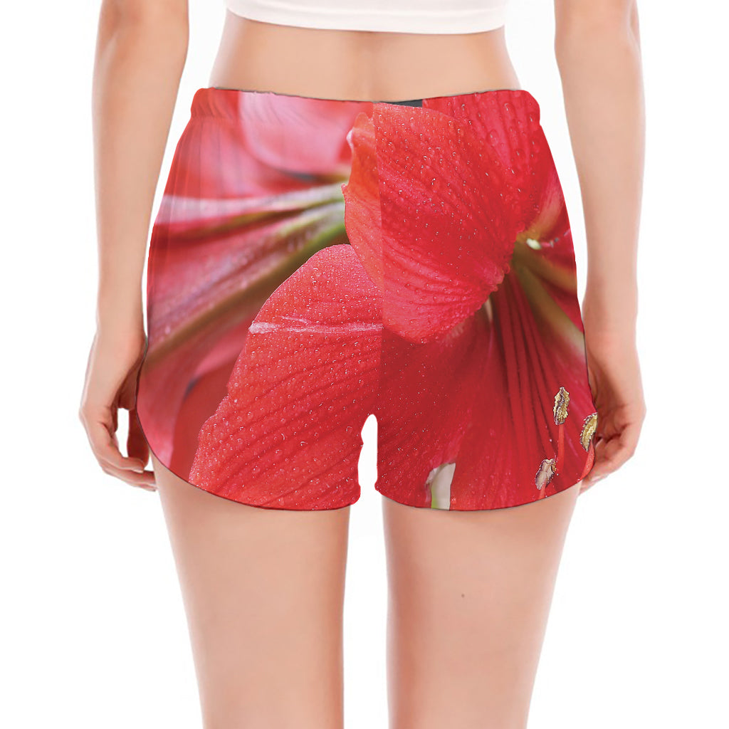 Blooming Amaryllis Print Women's Split Running Shorts