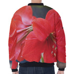 Blooming Amaryllis Print Zip Sleeve Bomber Jacket