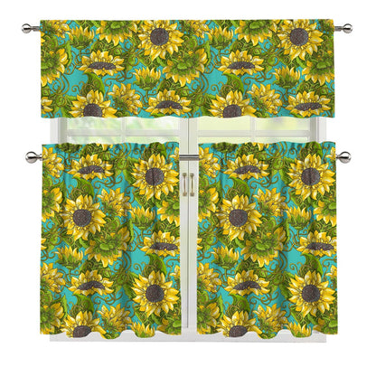 Blooming Sunflower Pattern Print 3 Piece Kitchen Curtains