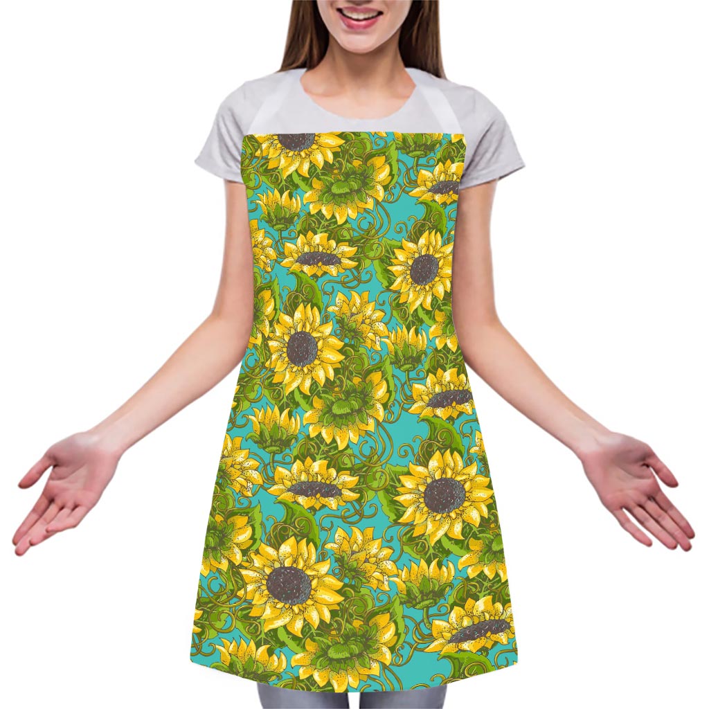 Blooming Sunflower Pattern Print Adjustable Apron