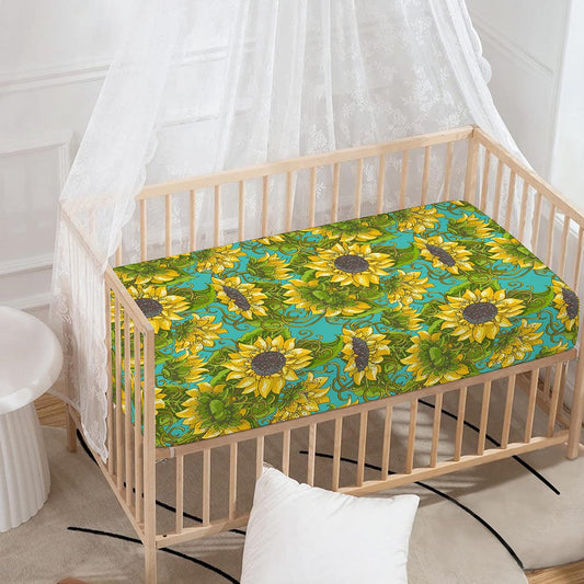 Blooming Sunflower Pattern Print Baby Crib Sheet