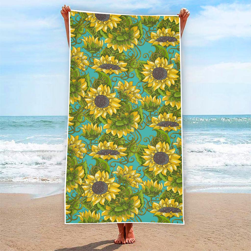 Blooming Sunflower Pattern Print Beach Towel