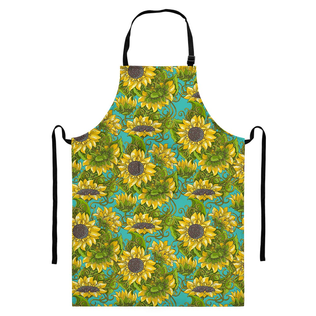 Blooming Sunflower Pattern Print Bib Apron With Pocket
