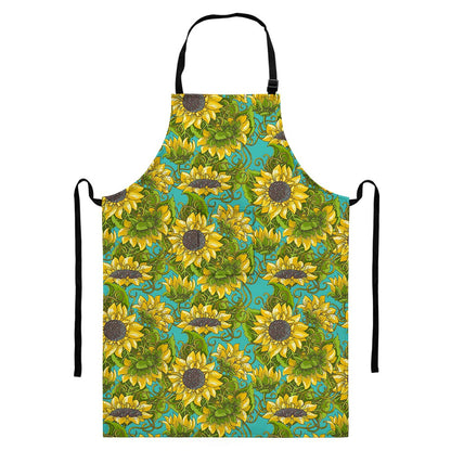 Blooming Sunflower Pattern Print Bib Apron With Pocket