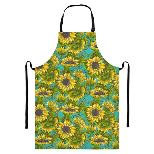Blooming Sunflower Pattern Print Bib Apron With Pocket