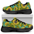 Blooming Sunflower Pattern Print Black Chunky Shoes