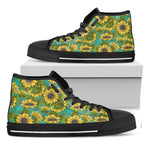 Blooming Sunflower Pattern Print Black High Top Sneakers