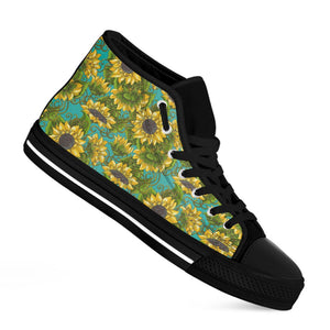 Blooming Sunflower Pattern Print Black High Top Sneakers