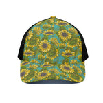 Blooming Sunflower Pattern Print Black Mesh Trucker Cap
