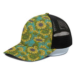 Blooming Sunflower Pattern Print Black Mesh Trucker Cap