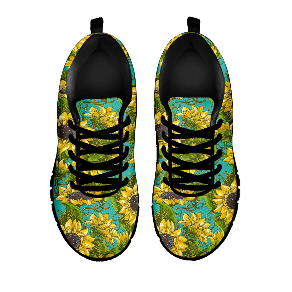 Blooming Sunflower Pattern Print Black Running Shoes