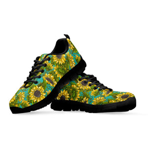 Blooming Sunflower Pattern Print Black Running Shoes