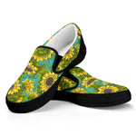 Blooming Sunflower Pattern Print Black Slip On Sneakers