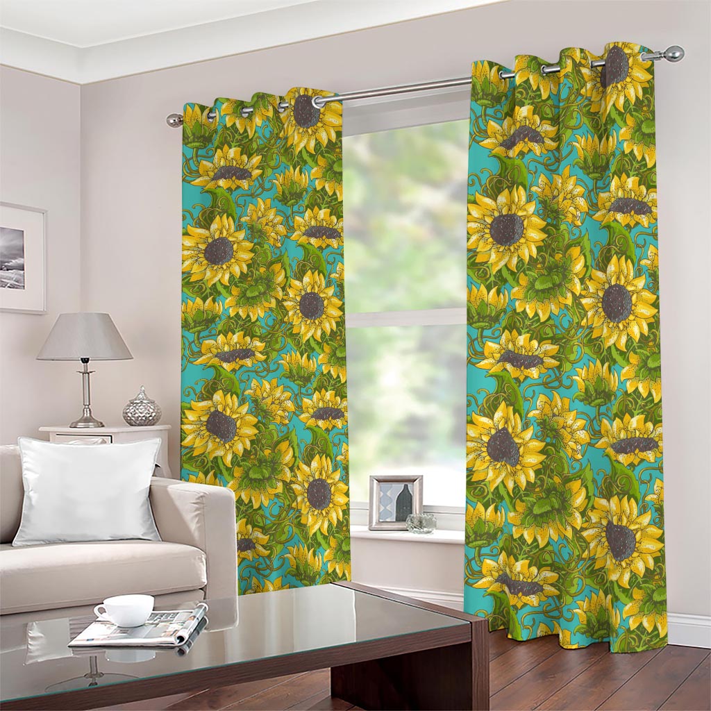 Blooming Sunflower Pattern Print Blackout Grommet Curtains