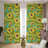 Blooming Sunflower Pattern Print Blackout Pencil Pleat Curtains