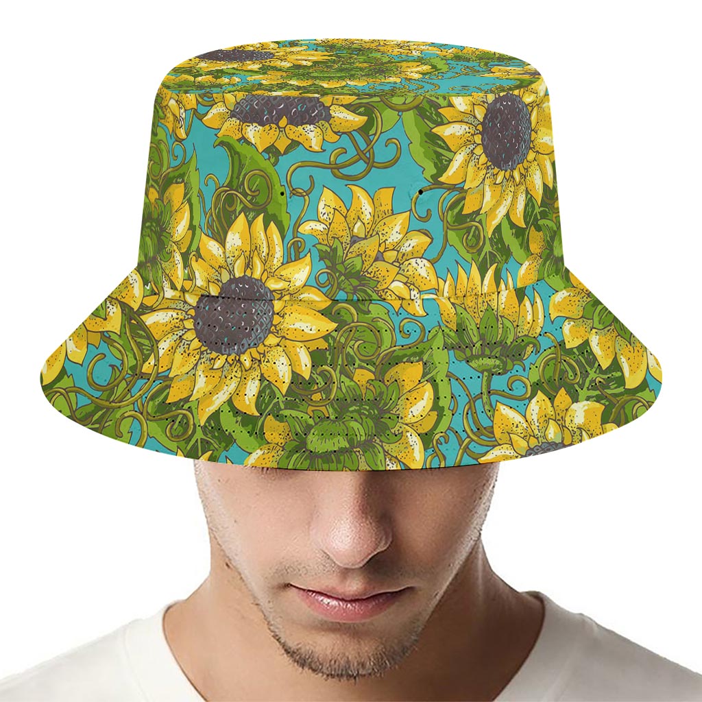 Blooming Sunflower Pattern Print Bucket Hat