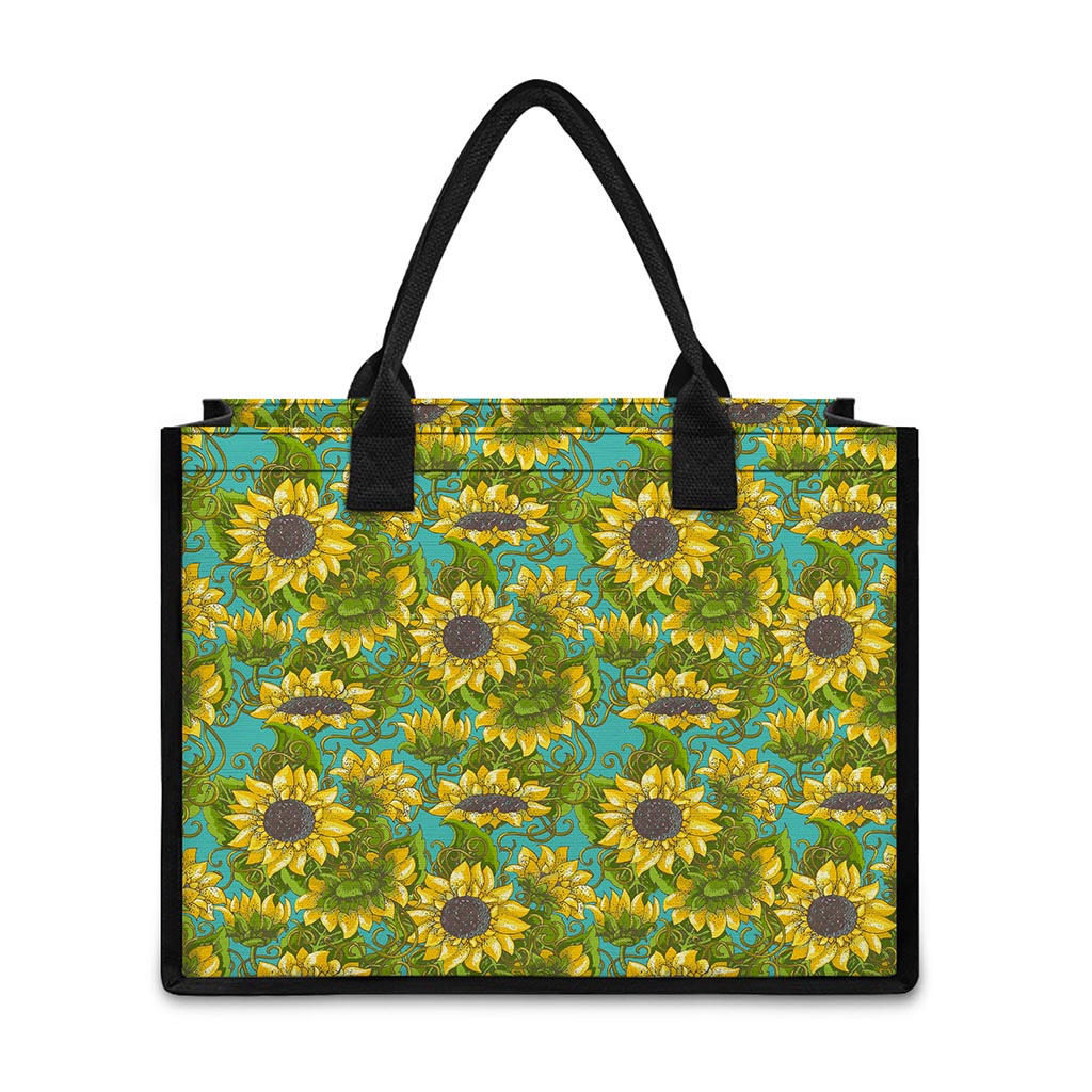 Blooming Sunflower Pattern Print Canvas Tote Bag