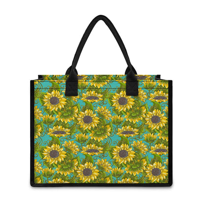 Blooming Sunflower Pattern Print Canvas Tote Bag