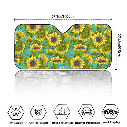 Blooming Sunflower Pattern Print Car Windshield Sun Shade