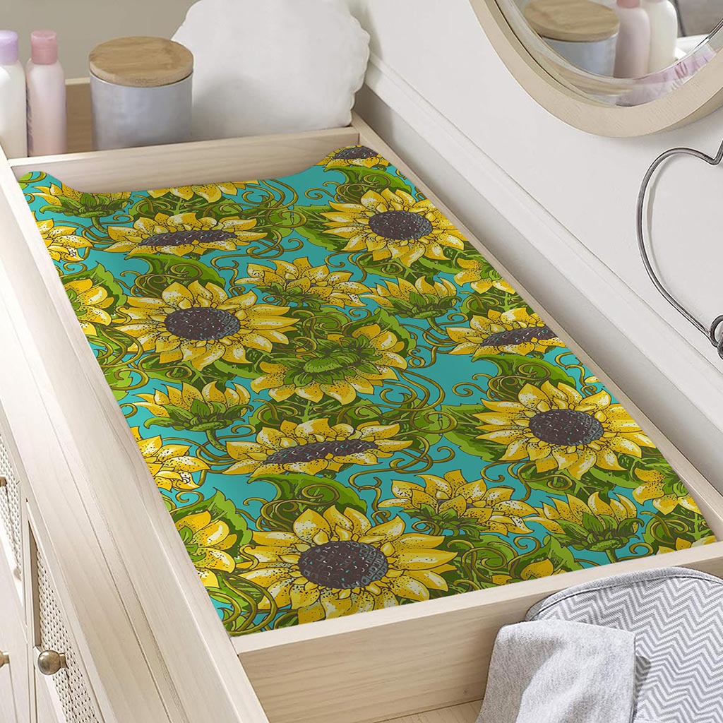Blooming Sunflower Pattern Print Changing Pad Cover