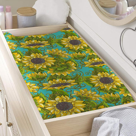 Blooming Sunflower Pattern Print Changing Pad Cover