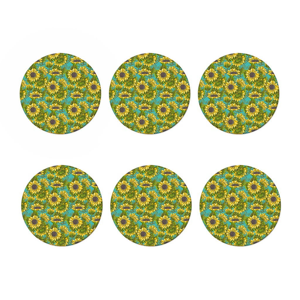 Blooming Sunflower Pattern Print Coaster Set