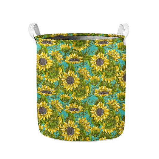 Blooming Sunflower Pattern Print Collapsible Laundry Basket
