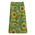 Blooming Sunflower Pattern Print Cotton Front Slit Maxi Skirt