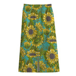 Blooming Sunflower Pattern Print Cotton Front Slit Maxi Skirt
