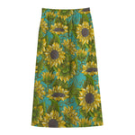 Blooming Sunflower Pattern Print Cotton Front Slit Maxi Skirt