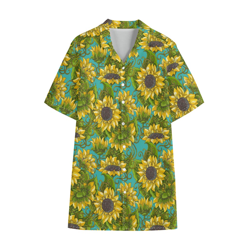 Blooming Sunflower Pattern Print Cotton Hawaiian Shirt
