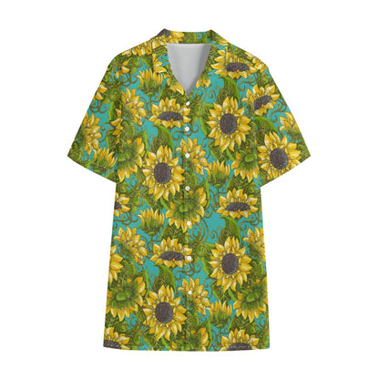 Blooming Sunflower Pattern Print Cotton Hawaiian Shirt