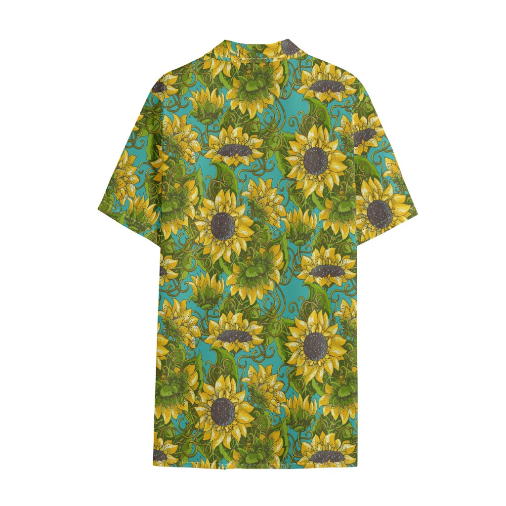 Blooming Sunflower Pattern Print Cotton Hawaiian Shirt