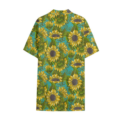 Blooming Sunflower Pattern Print Cotton Hawaiian Shirt