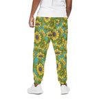 Blooming Sunflower Pattern Print Cotton Pants