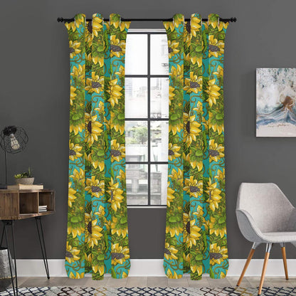 Blooming Sunflower Pattern Print Curtain