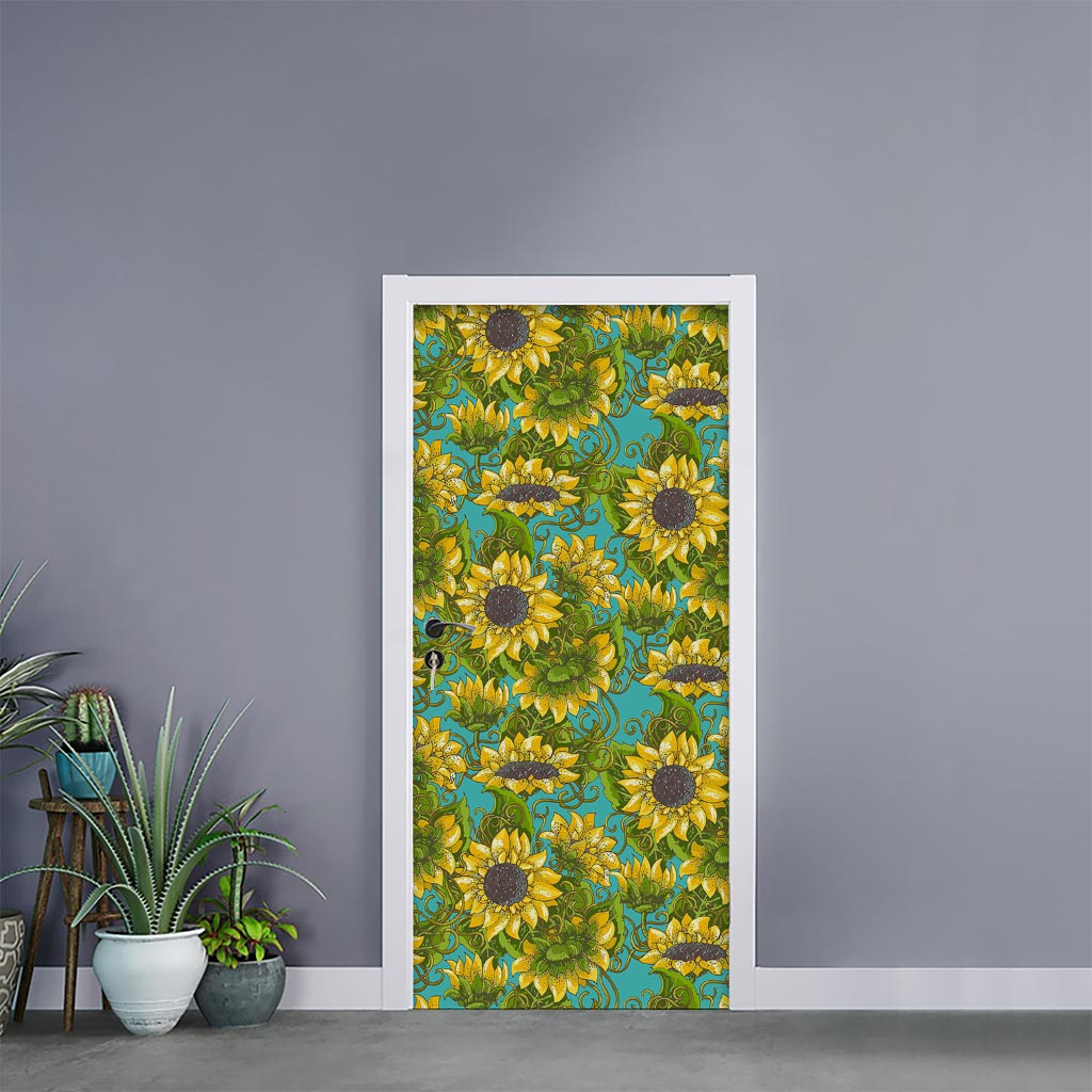 Blooming Sunflower Pattern Print Door Sticker