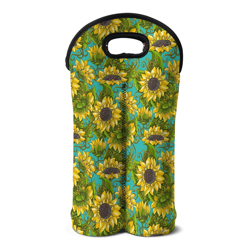 Blooming Sunflower Pattern Print Double Neoprene Wine Tote