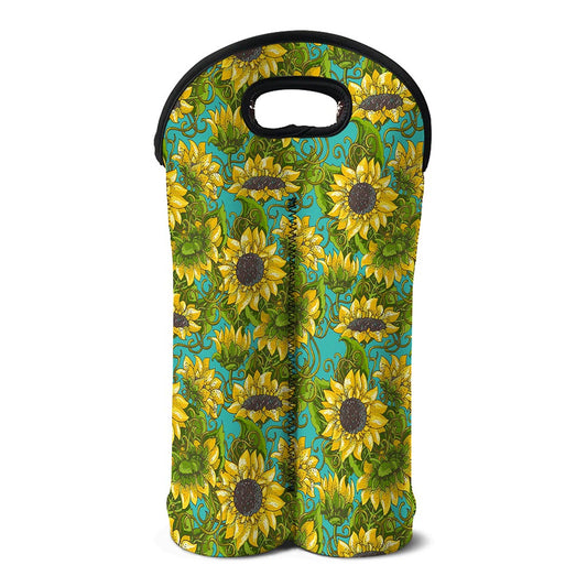 Blooming Sunflower Pattern Print Double Neoprene Wine Tote