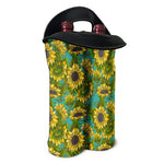 Blooming Sunflower Pattern Print Double Neoprene Wine Tote