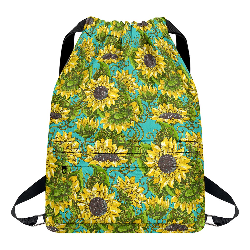 Blooming Sunflower Pattern Print Drawstring Backpack
