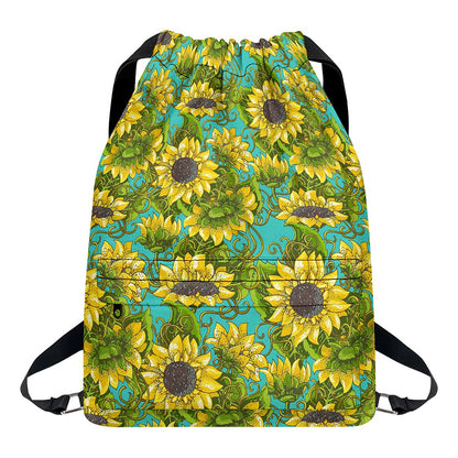 Blooming Sunflower Pattern Print Drawstring Backpack
